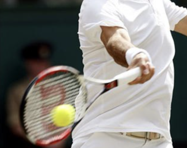 Eastern forehand grip on a tennis racket handle